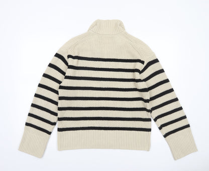 H&M Women’s Beige Striped Collared Chunky Knit Pullover Jumper XS