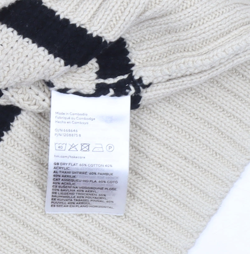 H&M Women’s Beige Striped Collared Chunky Knit Pullover Jumper XS