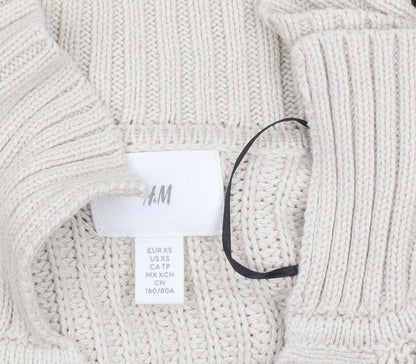 H&M Women’s Beige Striped Collared Chunky Knit Pullover Jumper XS