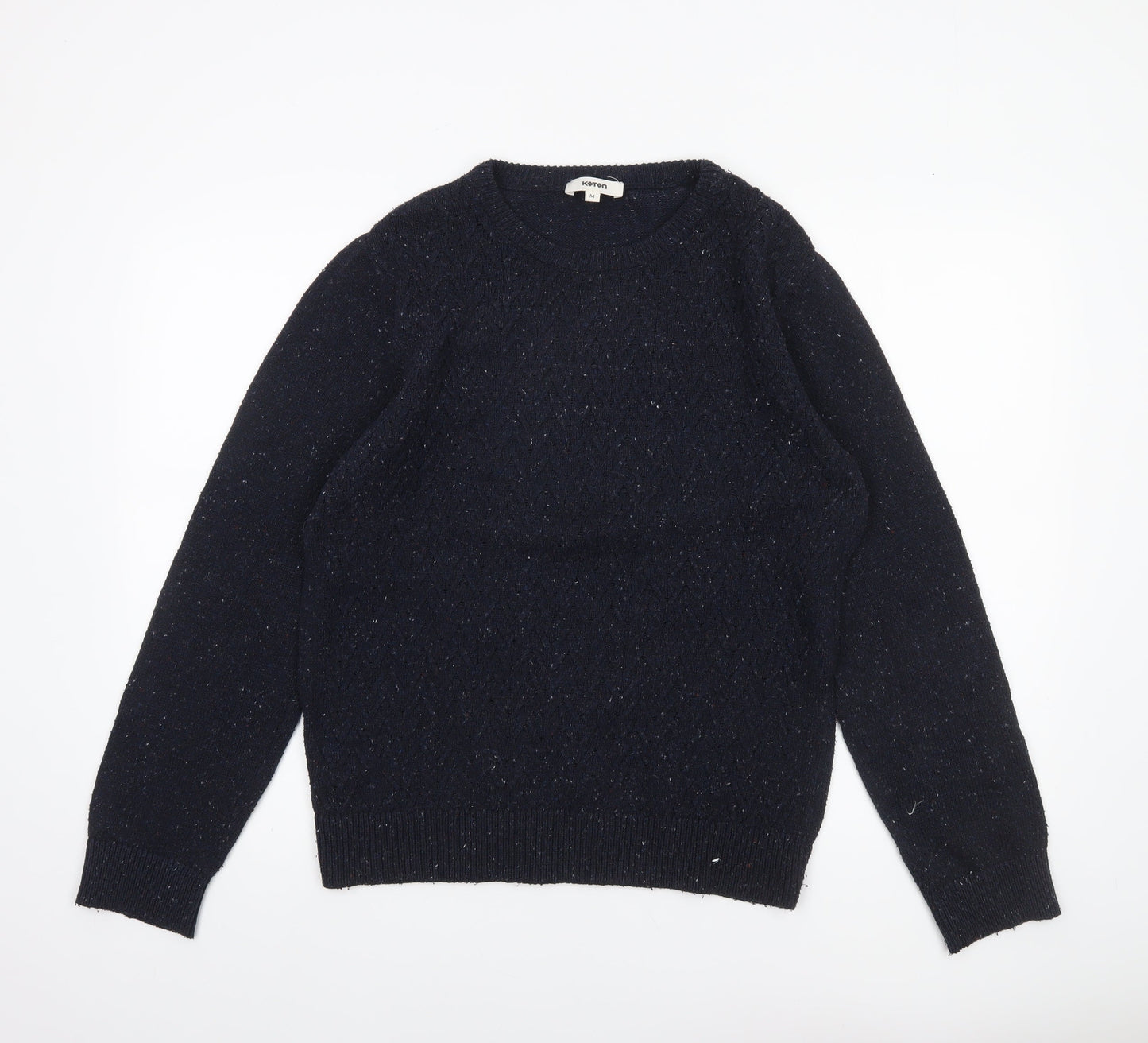 Koton Men's Blue Medium Wool Blend Crew Neck Cable-Knit Jumper