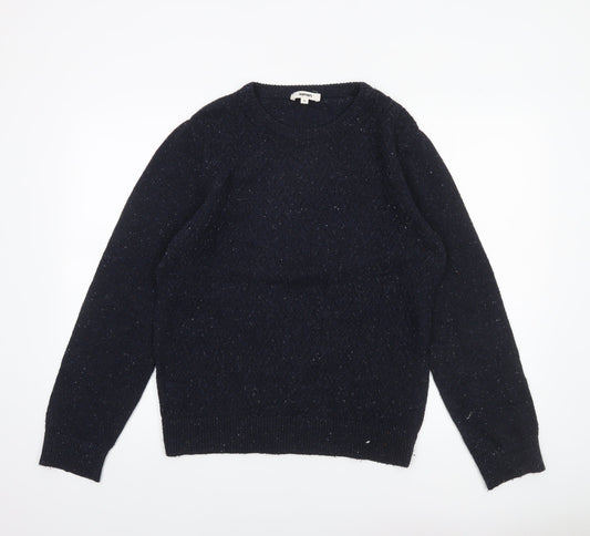 Koton Men's Blue Medium Wool Blend Crew Neck Cable-Knit Jumper