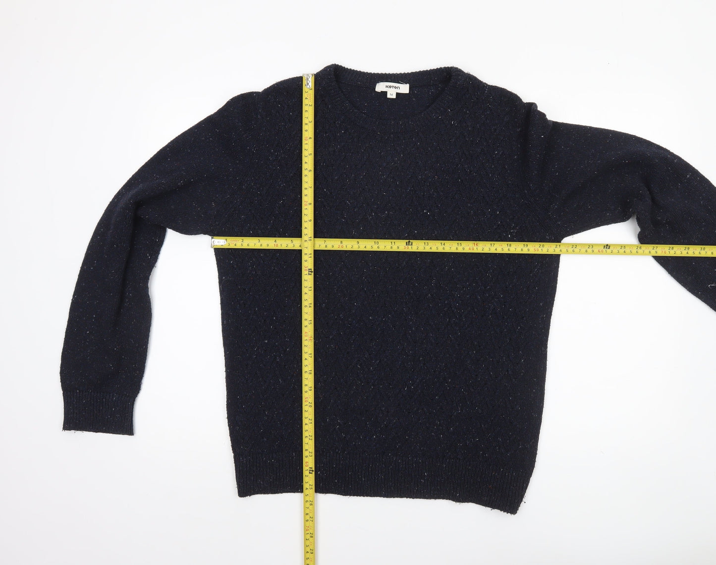 Koton Men's Blue Medium Wool Blend Crew Neck Cable-Knit Jumper