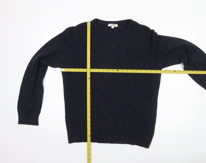 Koton Men's Blue Medium Wool Blend Crew Neck Cable-Knit Jumper