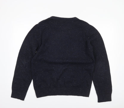 Koton Men's Blue Medium Wool Blend Crew Neck Cable-Knit Jumper