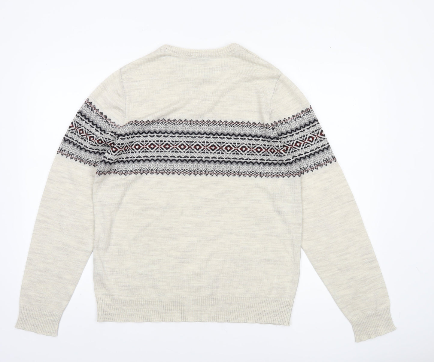 DeFacto Mens Beige Fair Isle Knit Jumper L Crew Neck Sweater