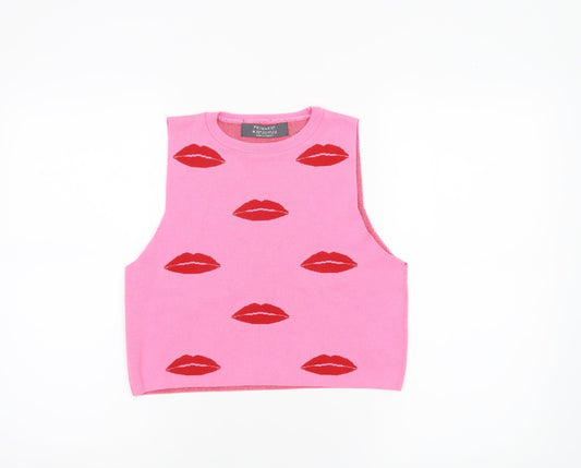 Primark Women Pink Love Heart Lips Knit Sleeveless Vest M