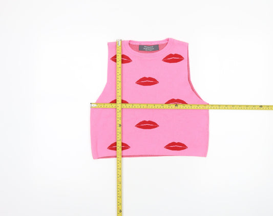 Primark Women Pink Love Heart Lips Knit Sleeveless Vest M