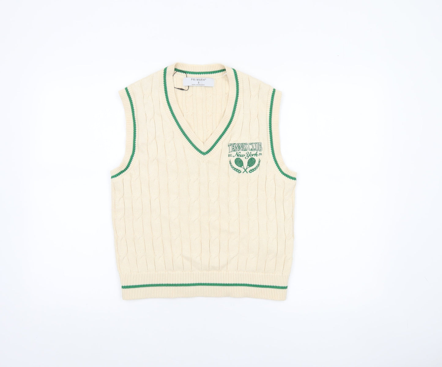 Primark Women's Beige Cable Knit Tennis Club V-Neck Vest S
