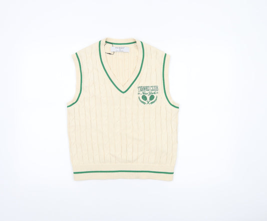 Primark Women's Beige Cable Knit Tennis Club V-Neck Vest S