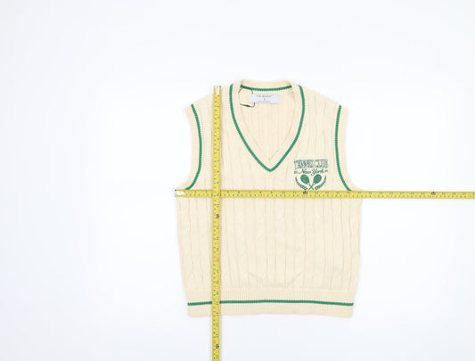Primark Women's Beige Cable Knit Tennis Club V-Neck Vest S