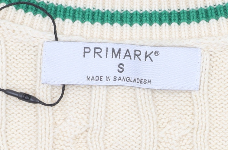 Primark Women's Beige Cable Knit Tennis Club V-Neck Vest S