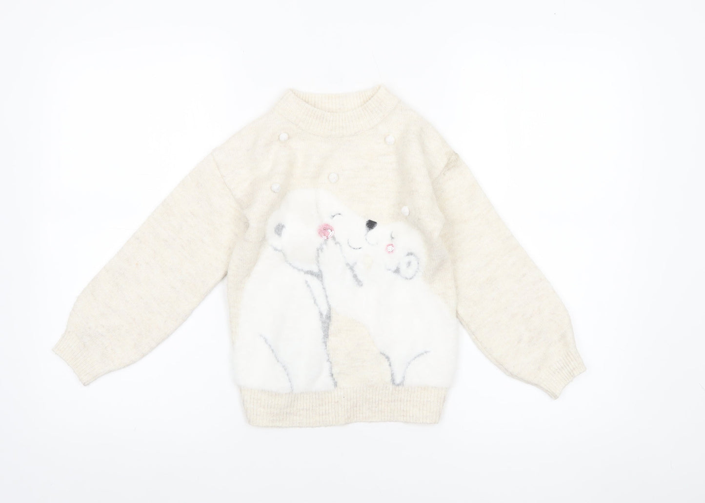 Primark Girls Beige Animal Knit Jumper 6-7 Years Winter Pullover Sweater