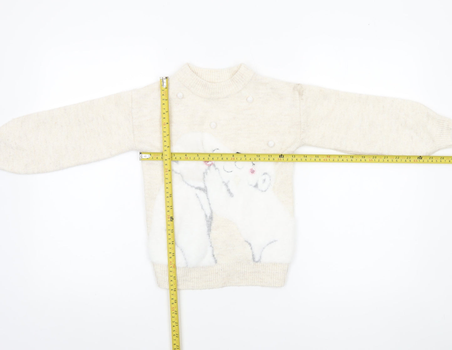 Primark Girls Beige Animal Knit Jumper 6-7 Years Winter Pullover Sweater