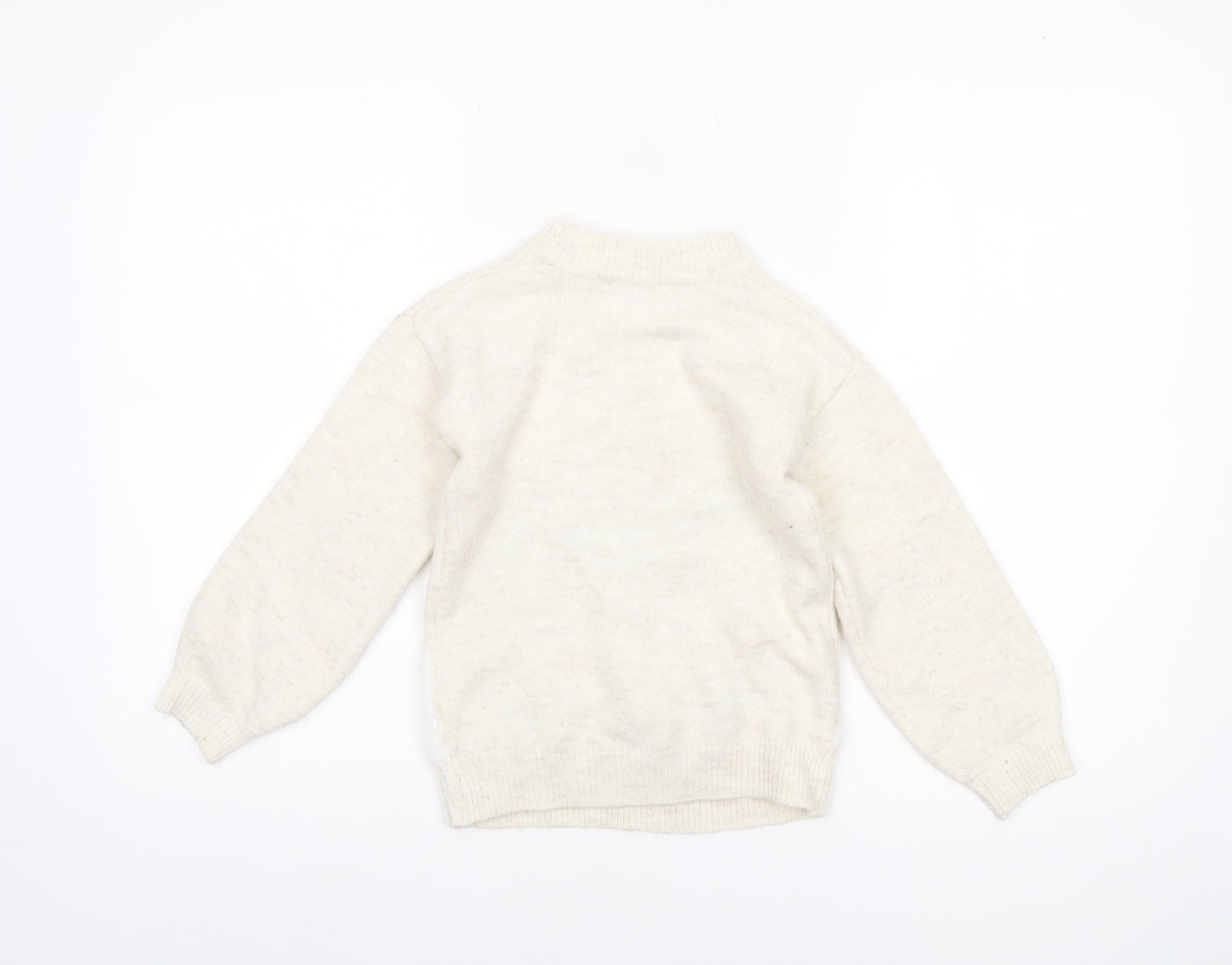Primark Girls Beige Animal Knit Jumper 6-7 Years Winter Pullover Sweater