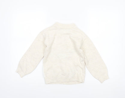 Primark Girls Beige Animal Knit Jumper 6-7 Years Winter Pullover Sweater