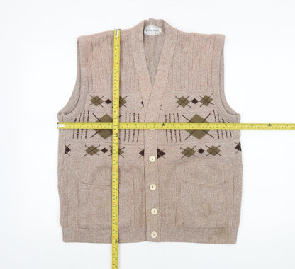 Classic Knitwear Men's Beige Argyle Sleeveless Vest L Knit Acrylic