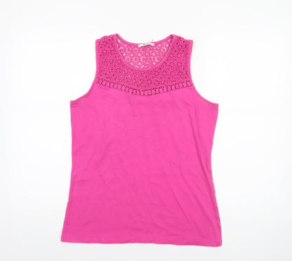 Tu Women’s Pink Crochet Neck Cotton Tank Top Size 16