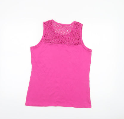 Tu Women’s Pink Crochet Neck Cotton Tank Top Size 16