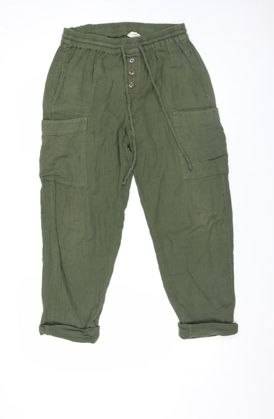 Fat Face Women's Green Linen Cargo Trousers Size 10 Regular