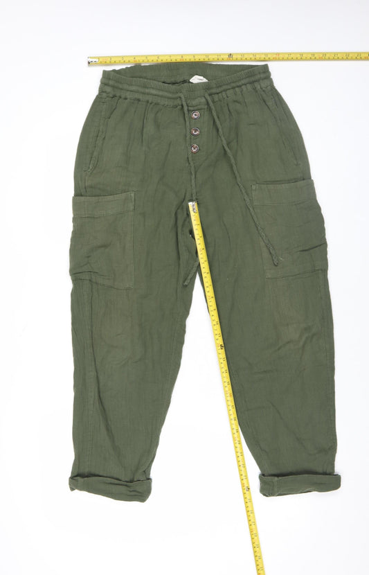 Fat Face Women's Green Linen Cargo Trousers Size 10 Regular