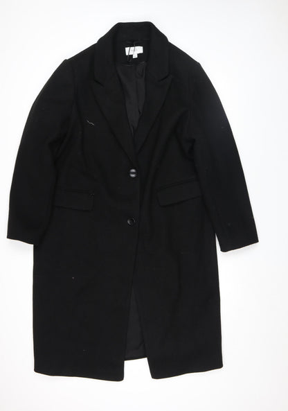 Marks and Spencer Women Black Wool Blend Long Overcoat Size 22