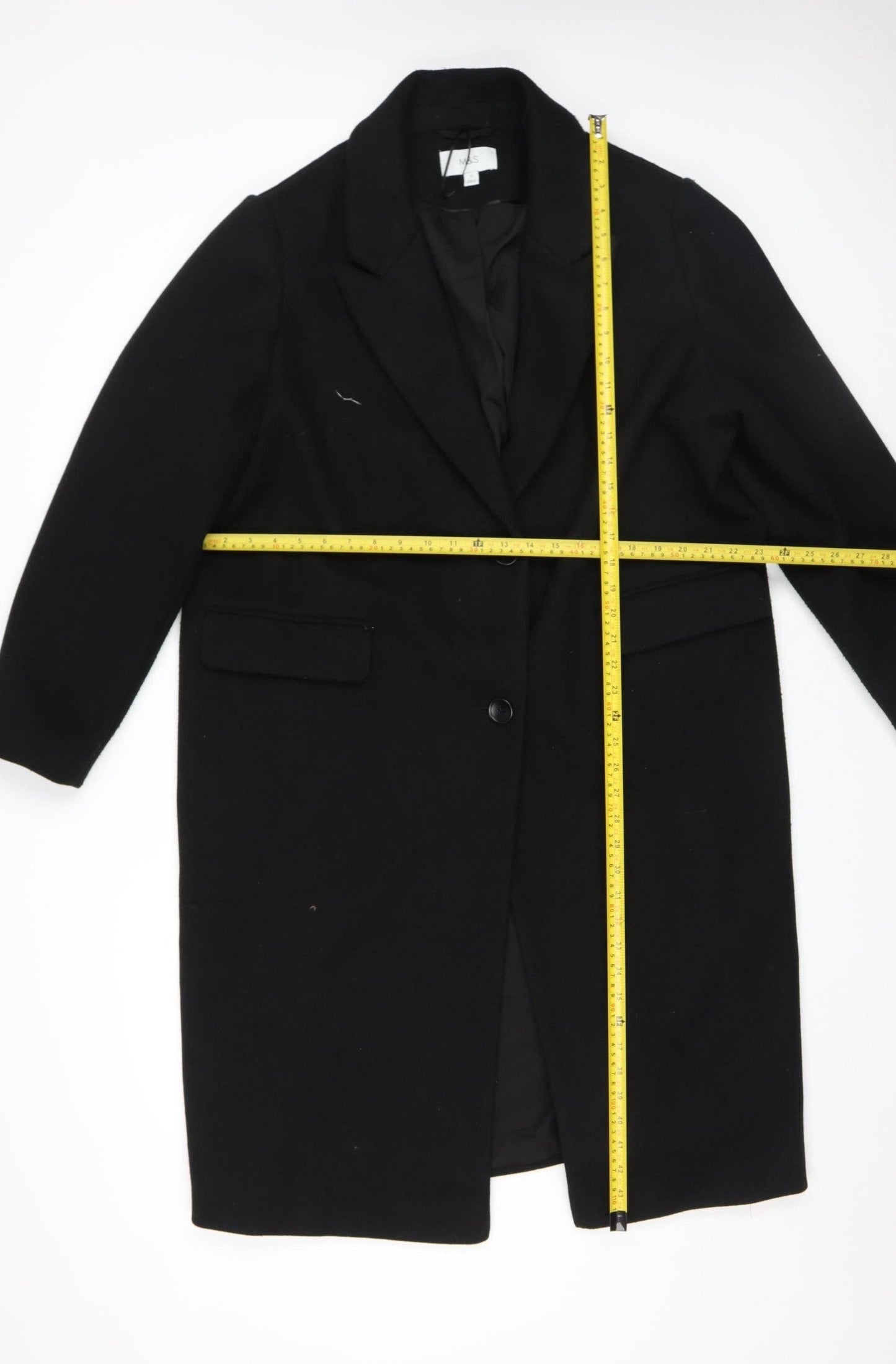 Marks and Spencer Women Black Wool Blend Long Overcoat Size 22