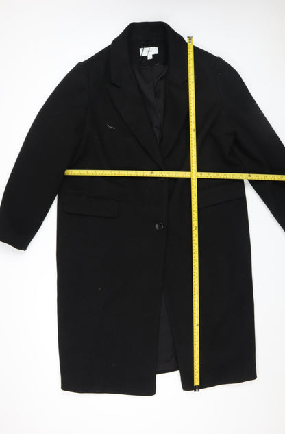 Marks and Spencer Women Black Wool Blend Long Overcoat Size 22