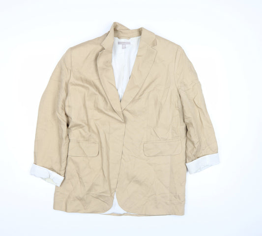H&M Women’s Beige Linen Blend Blazer Jacket Size S Regular Fit