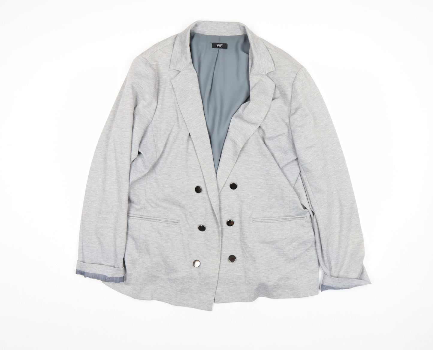F&F Women’s Grey Double-Breasted Blazer Jacket Size 20 Regular Fit