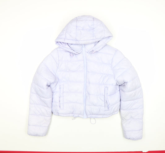 Primark Women’s Purple Hooded Cropped Puffer Jacket Size M