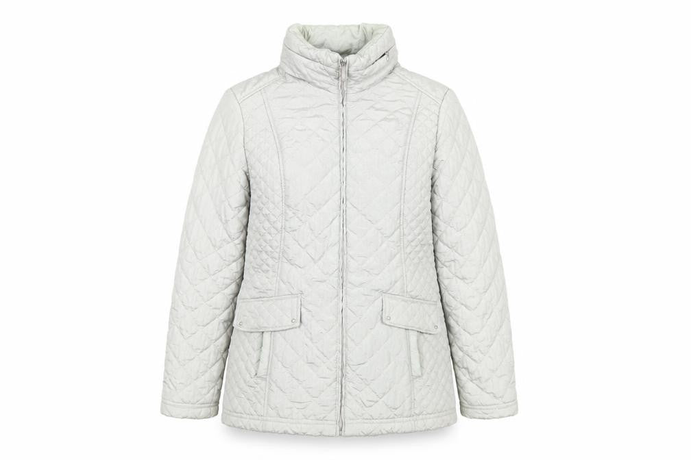 Bonmarché Women's Grey Quilted Mid-Length Zip Jacket Size 10