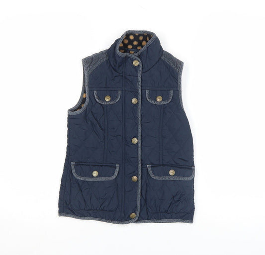 Next Girls Blue Quilted Waistcoat 7-8 Years Padded Lined Polka Dot Gilet