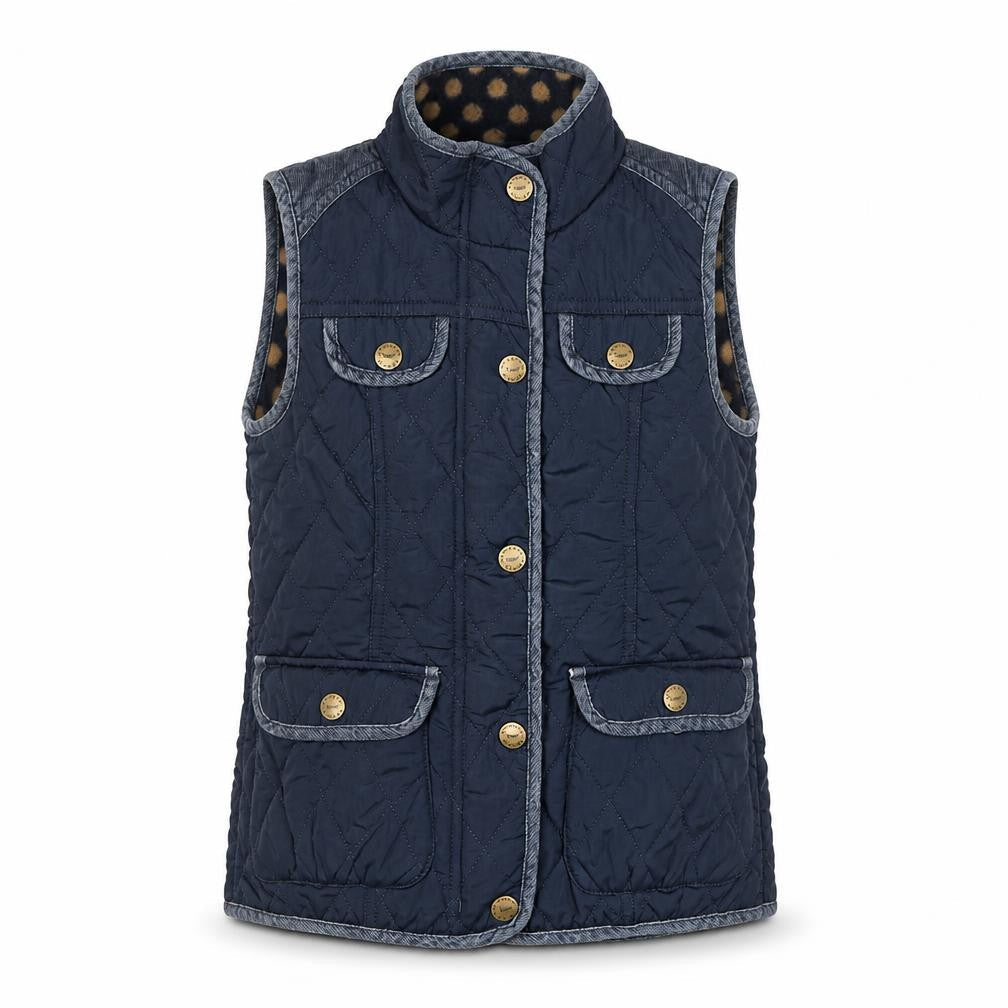 Next Girls Blue Quilted Waistcoat 7-8 Years Padded Lined Polka Dot Gilet