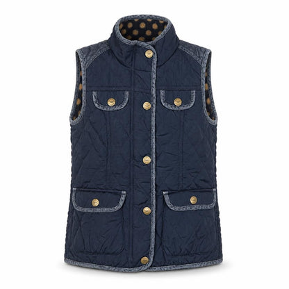 Next Girls Blue Quilted Waistcoat 7-8 Years Padded Lined Polka Dot Gilet