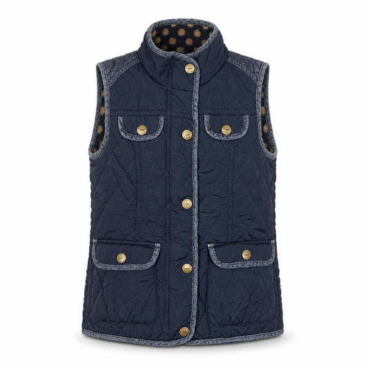 Next Girls Blue Quilted Waistcoat 7-8 Years Padded Lined Polka Dot Gilet
