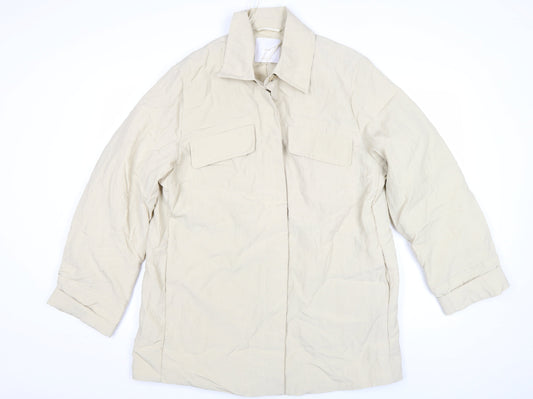 Mango Women’s Beige Cotton Blend Collared Mid-Length Casual Jacket L