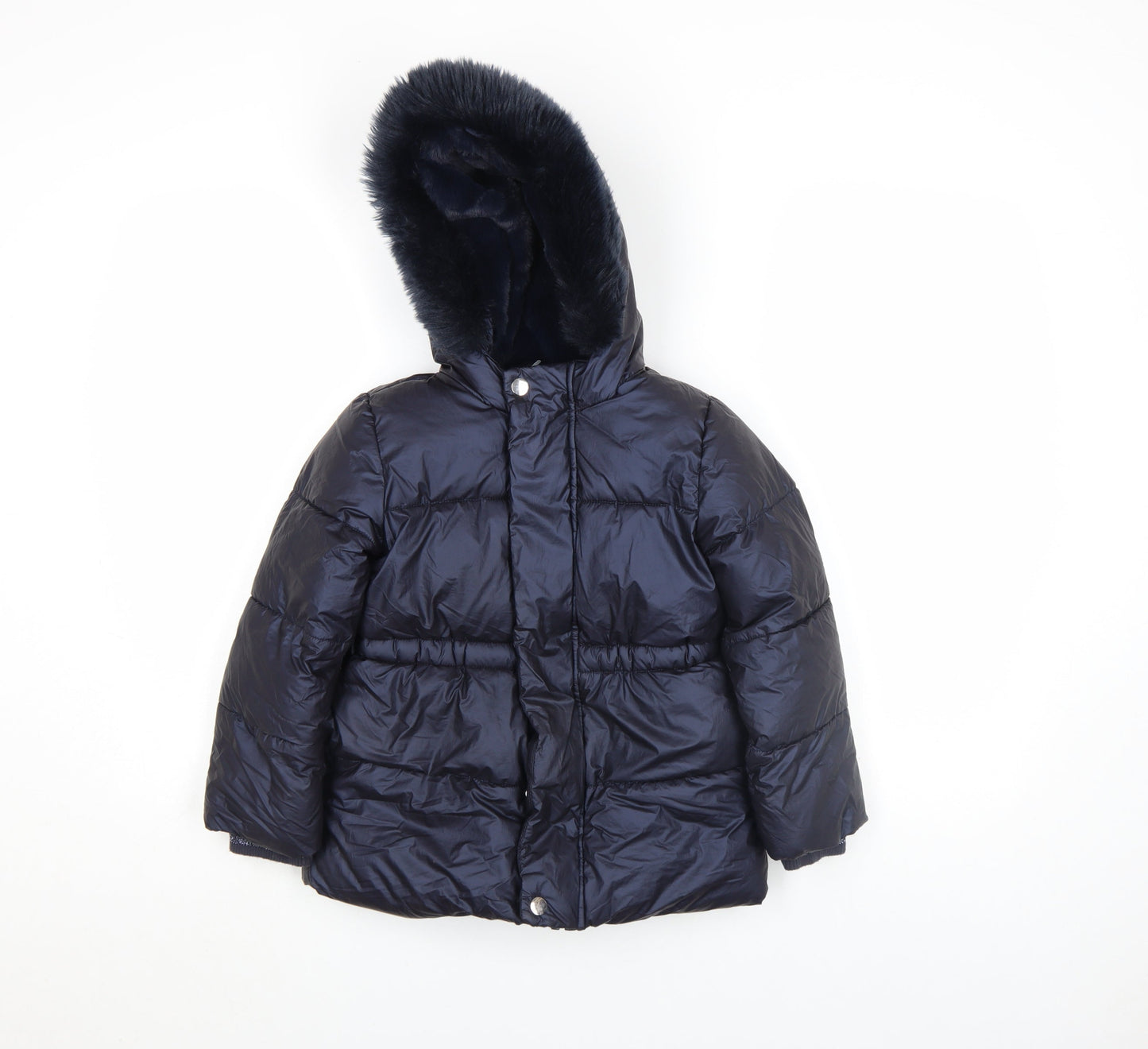 Marks and Spencer Girls Blue Hooded Puffer Coat 4-5 Years Winter Jacket