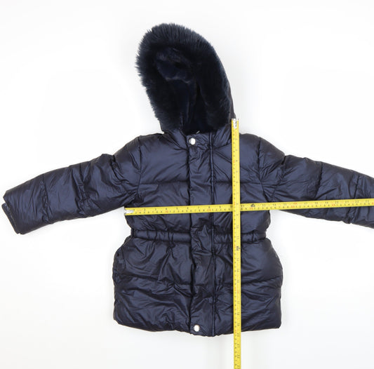 Marks and Spencer Girls Blue Hooded Puffer Coat 4-5 Years Winter Jacket