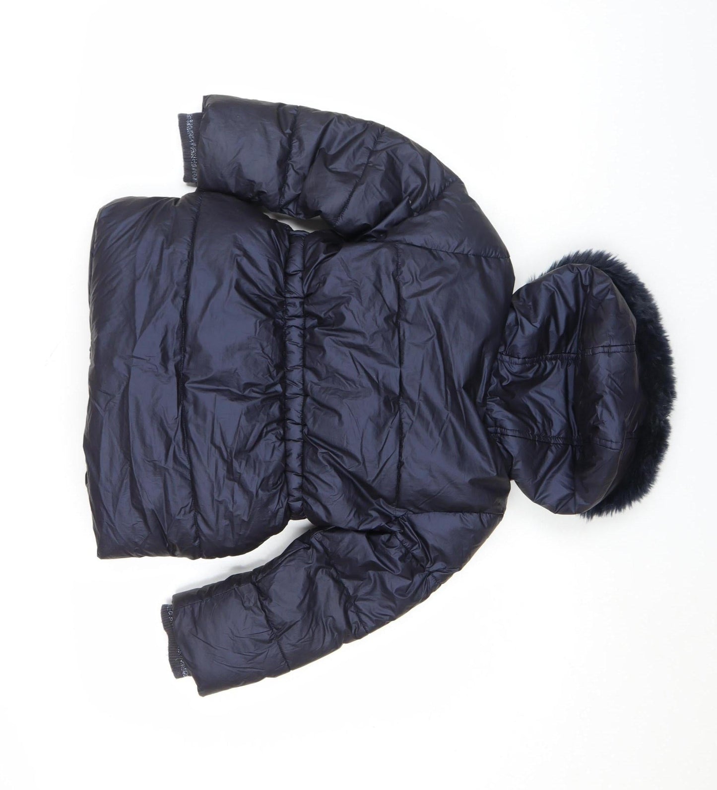 Marks and Spencer Girls Blue Hooded Puffer Coat 4-5 Years Winter Jacket