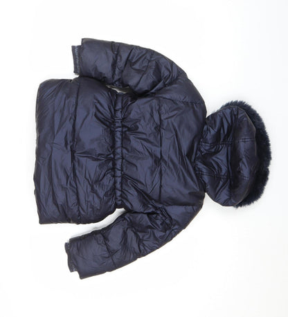 Marks and Spencer Girls Blue Hooded Puffer Coat 4-5 Years Winter Jacket