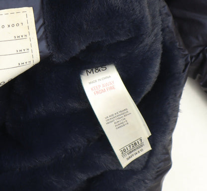 Marks and Spencer Girls Blue Hooded Puffer Coat 4-5 Years Winter Jacket
