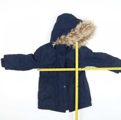 Marks and Spencer Girls Blue Faux Fur Hooded Winter Parka Coat 6 Years