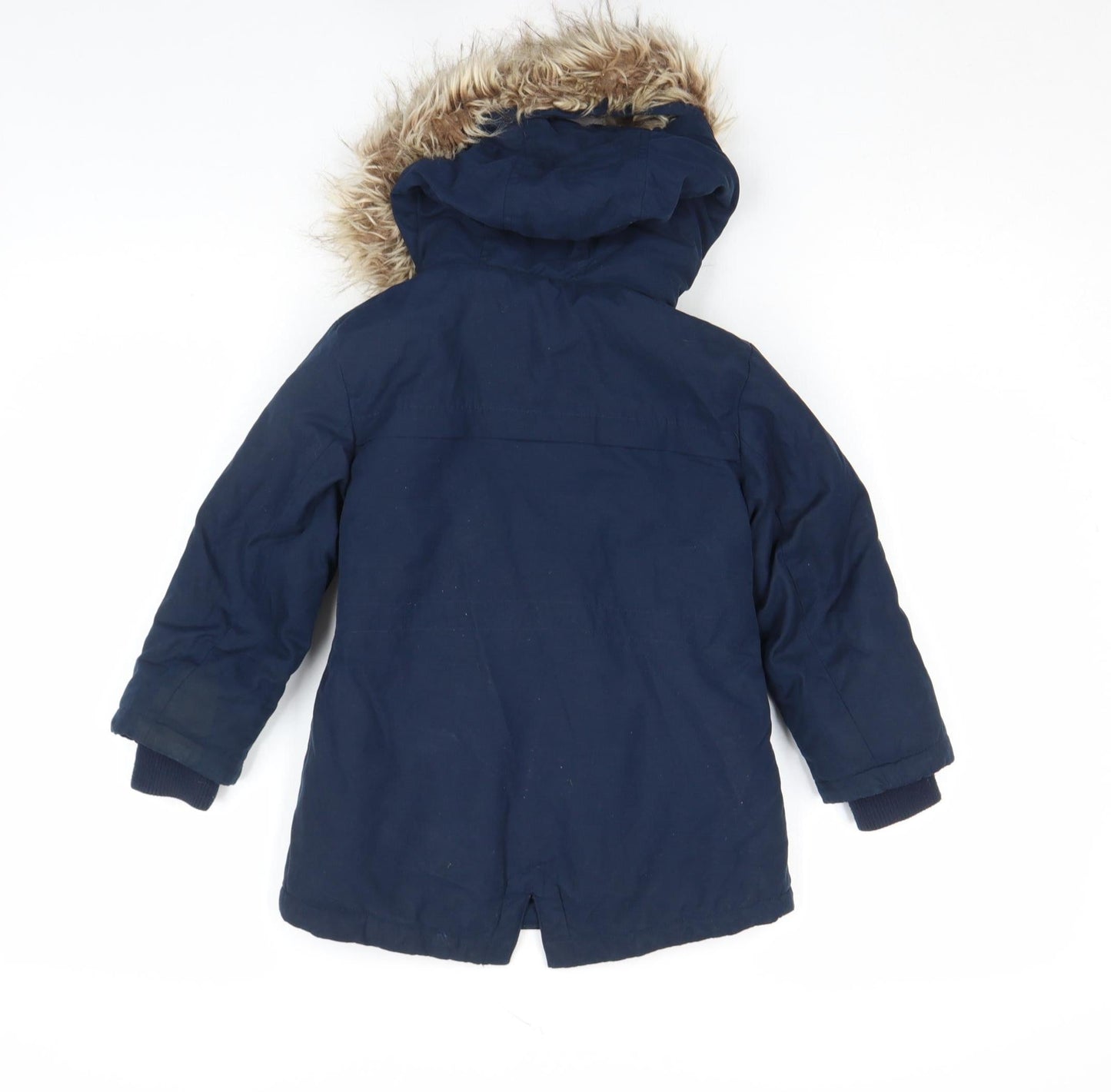 Marks and Spencer Girls Blue Faux Fur Hooded Winter Parka Coat 6 Years