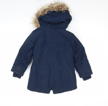 Marks and Spencer Girls Blue Faux Fur Hooded Winter Parka Coat 6 Years