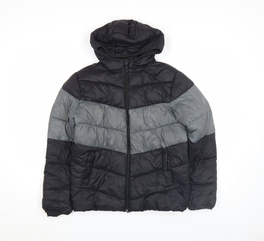 Primark Boys Black Colourblock Hooded Puffer Jacket 12-13 Years