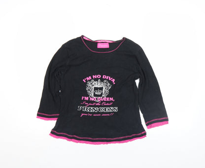 Next Girls Black Princess Graphic 3/4 Sleeve Cotton T-Shirt M