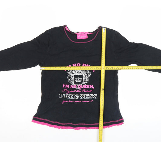 Next Girls Black Princess Graphic 3/4 Sleeve Cotton T-Shirt M