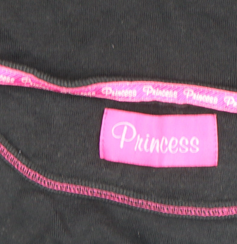 Next Girls Black Princess Graphic 3/4 Sleeve Cotton T-Shirt M