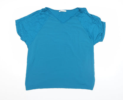 George Womens Blue V-Neck Short Sleeve Jersey T-Shirt Size 16