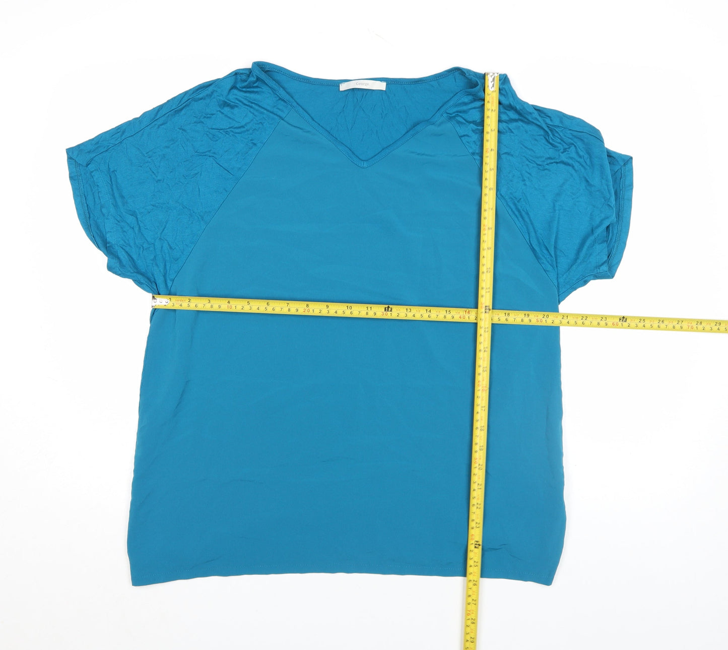 George Womens Blue V-Neck Short Sleeve Jersey T-Shirt Size 16